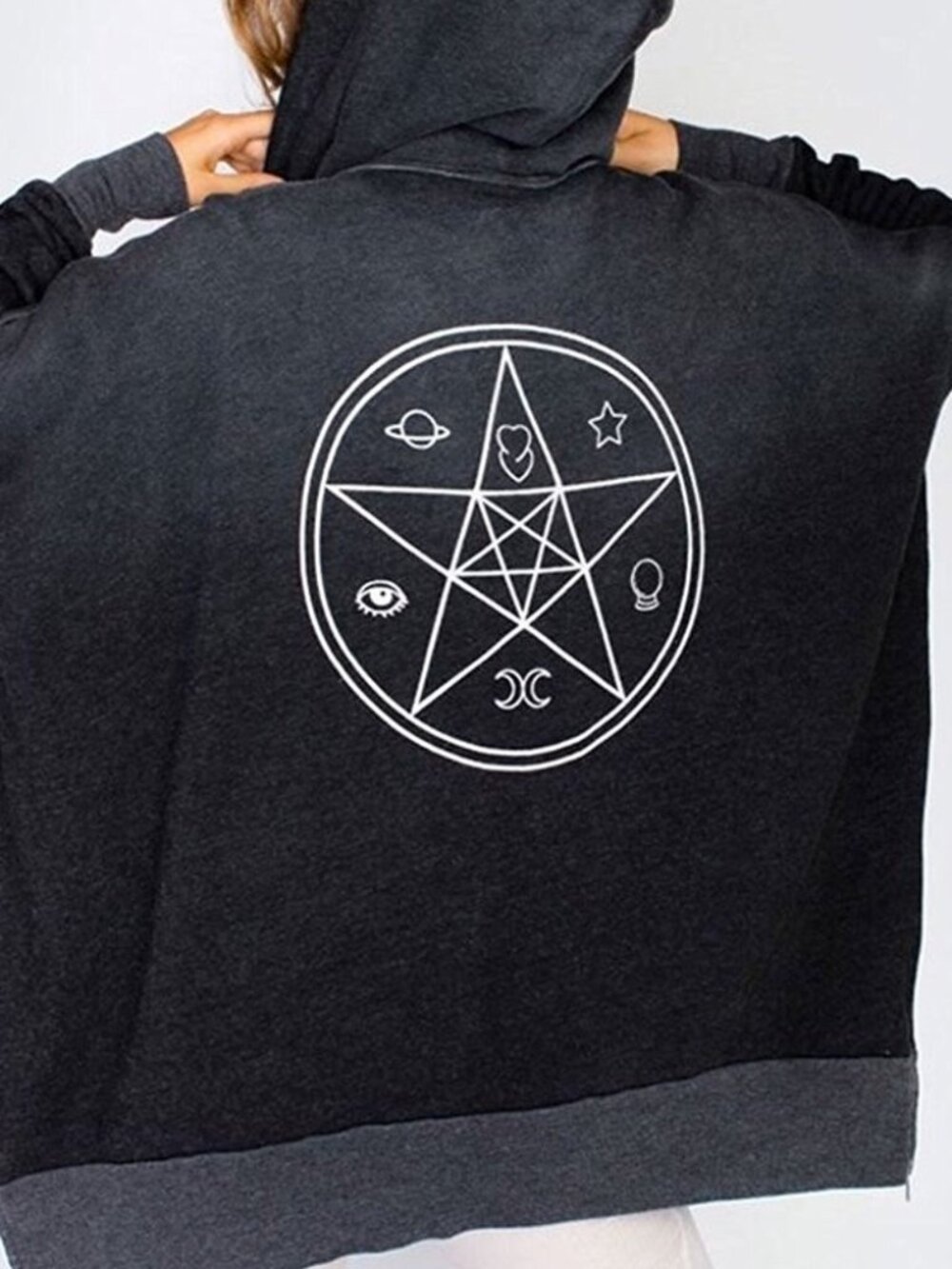 Wildfox Black Gray Sacred Charm Pentagram Witch Hoodie Zip Sweater